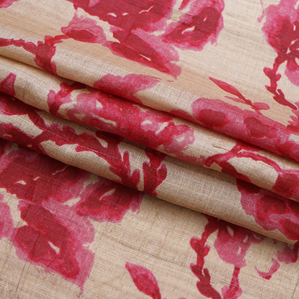 (Pre Cut 1.40 Mtr Piece) Beige Color Printed Tussar Silk Fabric