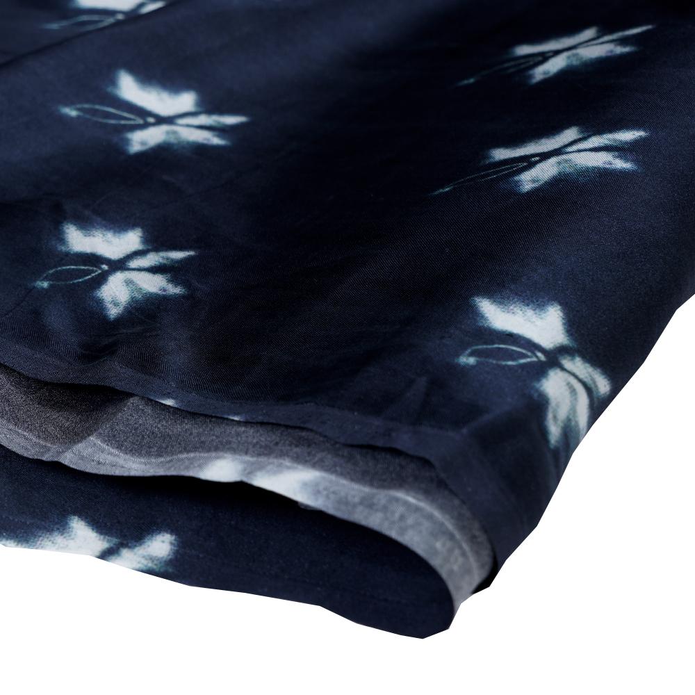 (Pre Cut 1.75 Mtr Piece) Navy Blue Color Digital Printed Bemberg Satin Fabric