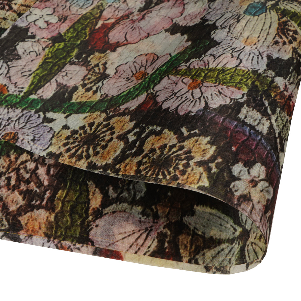 (Pre Cut 2 Mtr Piece) Multi Color Printed Silk Organza Fabric