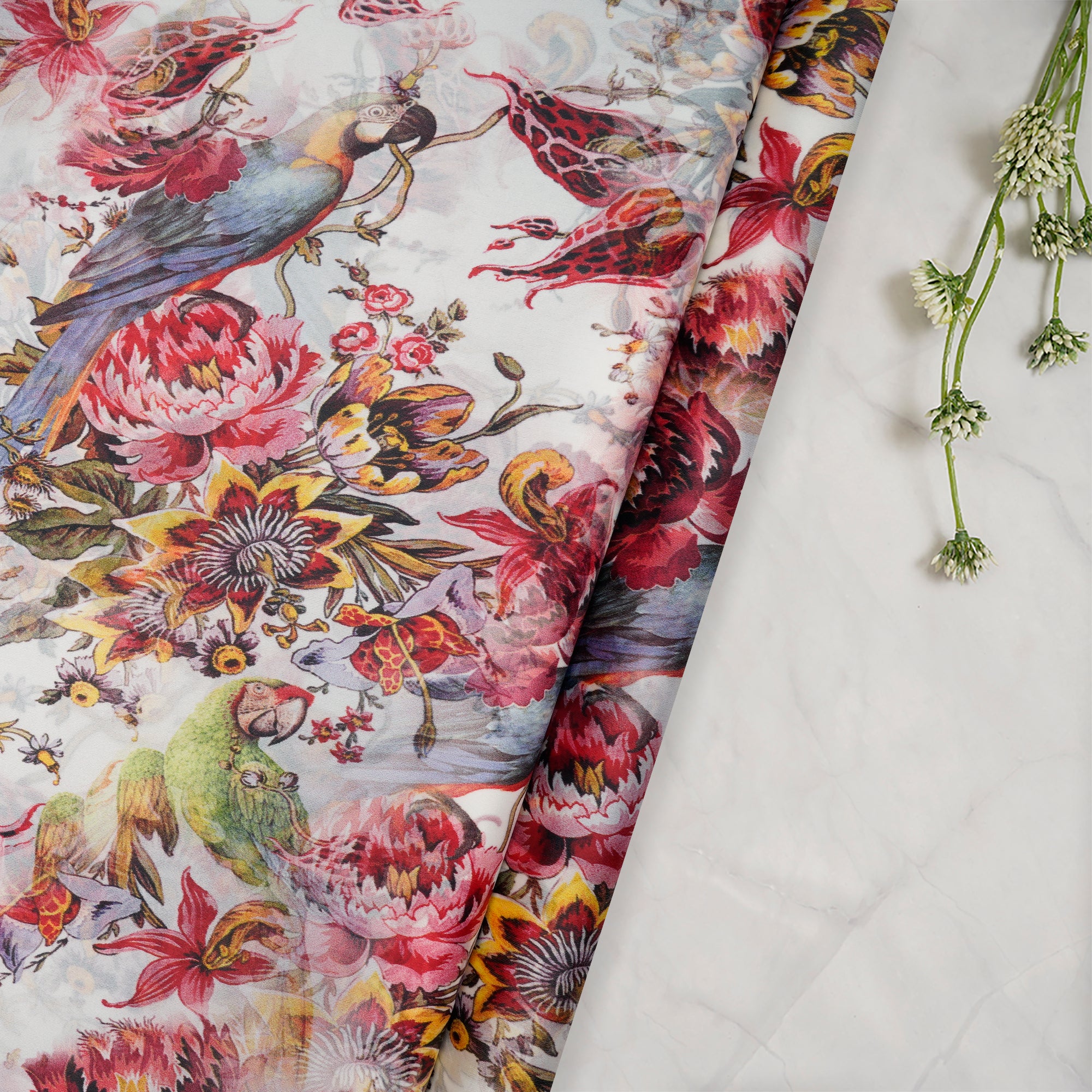 (Pre Cut 2 Mtr Piece) Multi Color Printed Organza Silk Fabric