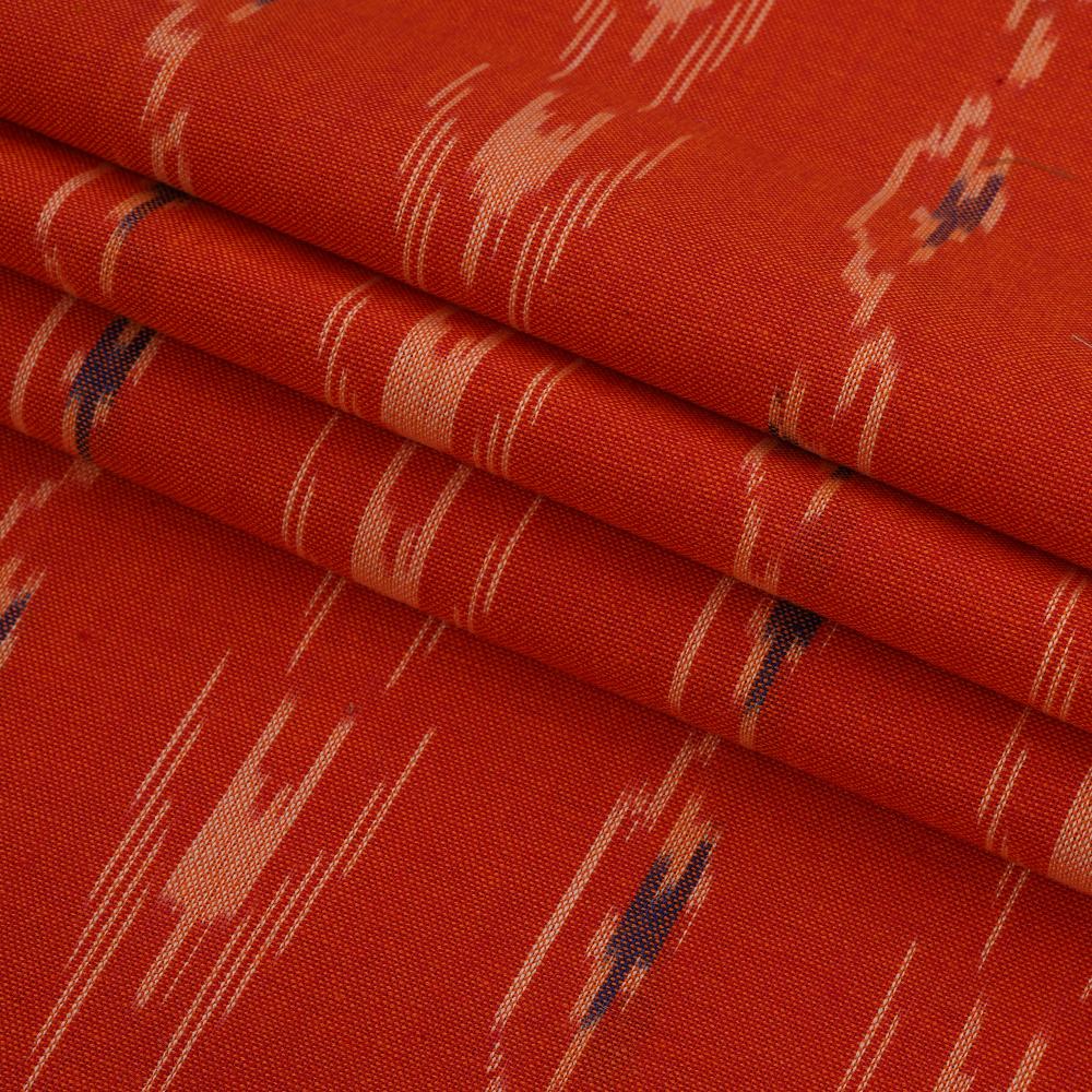 (Pre Cut 0.50 Mtr Piece) Orange Color Handwoven Ikat Cotton Fabric