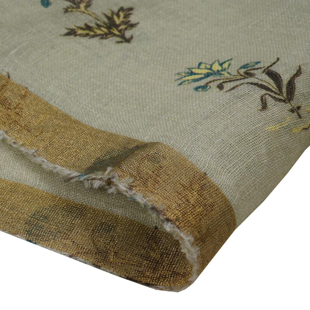 (Pre Cut 2.90 Mtr Piece) Spring Green Color Digital Printed Gauge Linen Fabric