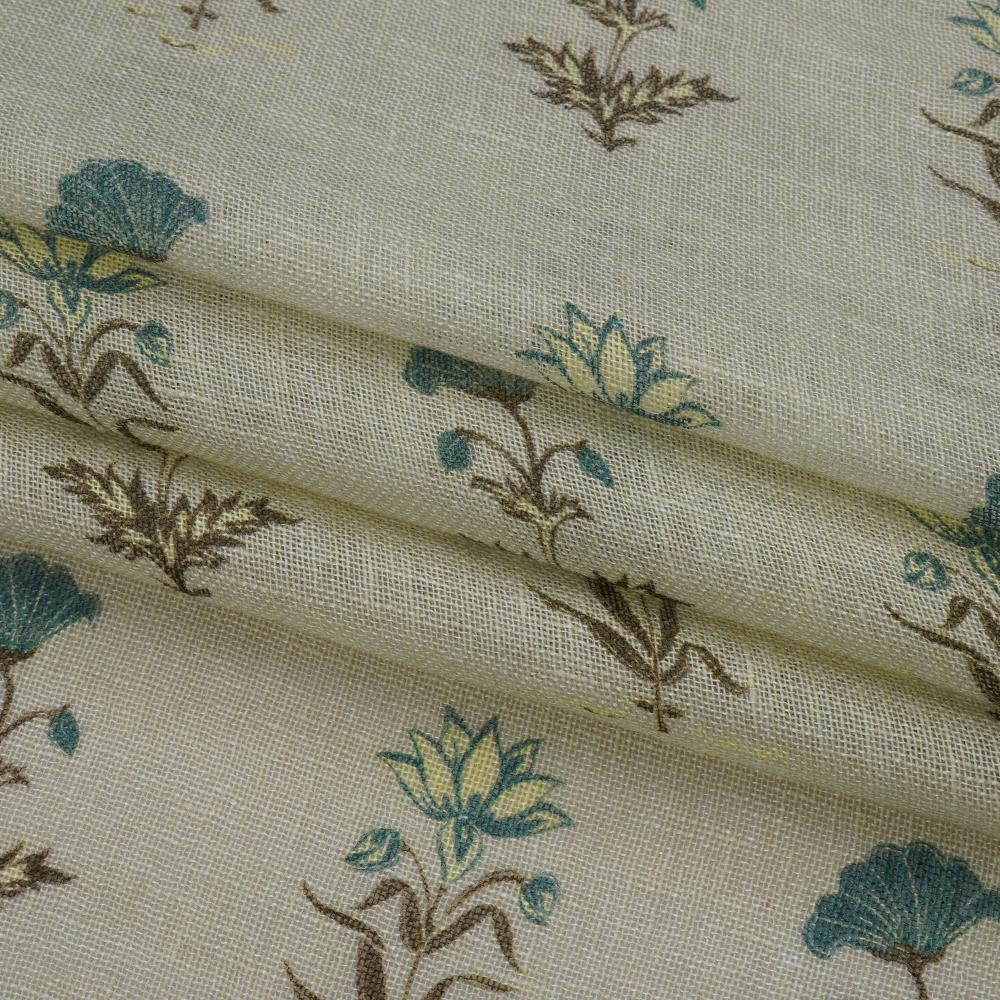 (Pre Cut 2.90 Mtr Piece) Spring Green Color Digital Printed Gauge Linen Fabric
