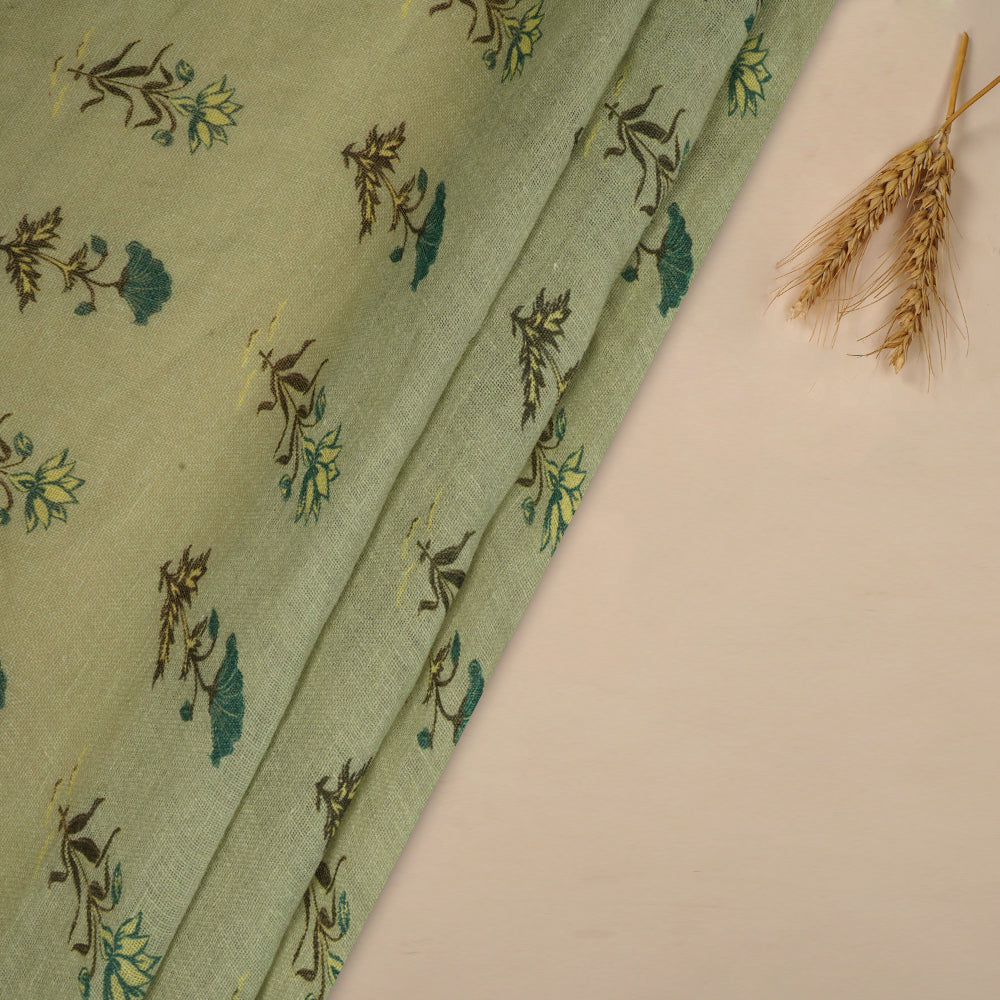 (Pre Cut 3 Mtr Piece) Light Green Color Digital Printed Gauze Linen Fabric