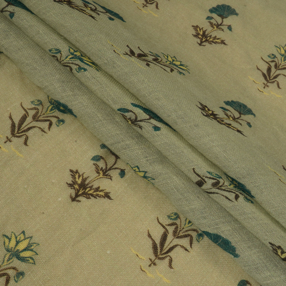 (Pre Cut 3 Mtr Piece) Light Green Color Digital Printed Gauze Linen Fabric