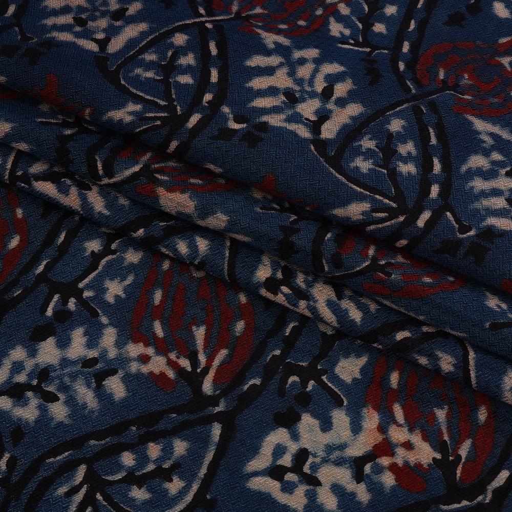 (Pre Cut 1 Mtr Piece) Yale Color Handcrafted Ajrak Printed Modal Dobby Fabric
