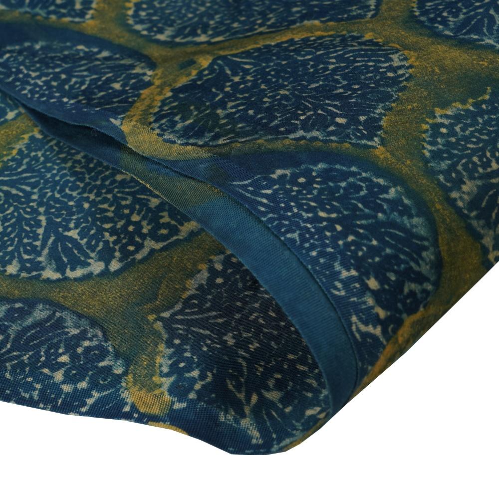 (Pre Cut Pre-Cut Fabrics>>Cut Piece Upto 1 Metre) Green-Blue Color Handcrafted Ajrak Printed Modal Satin Fabric