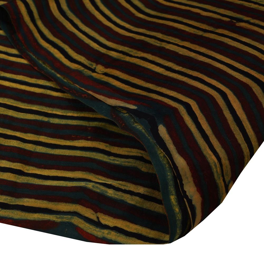 (Pre Cut 2 Mtr Piece) Maroon-Seaweed Color Handcrafted Ajrak Printed Modal Satin Fabric