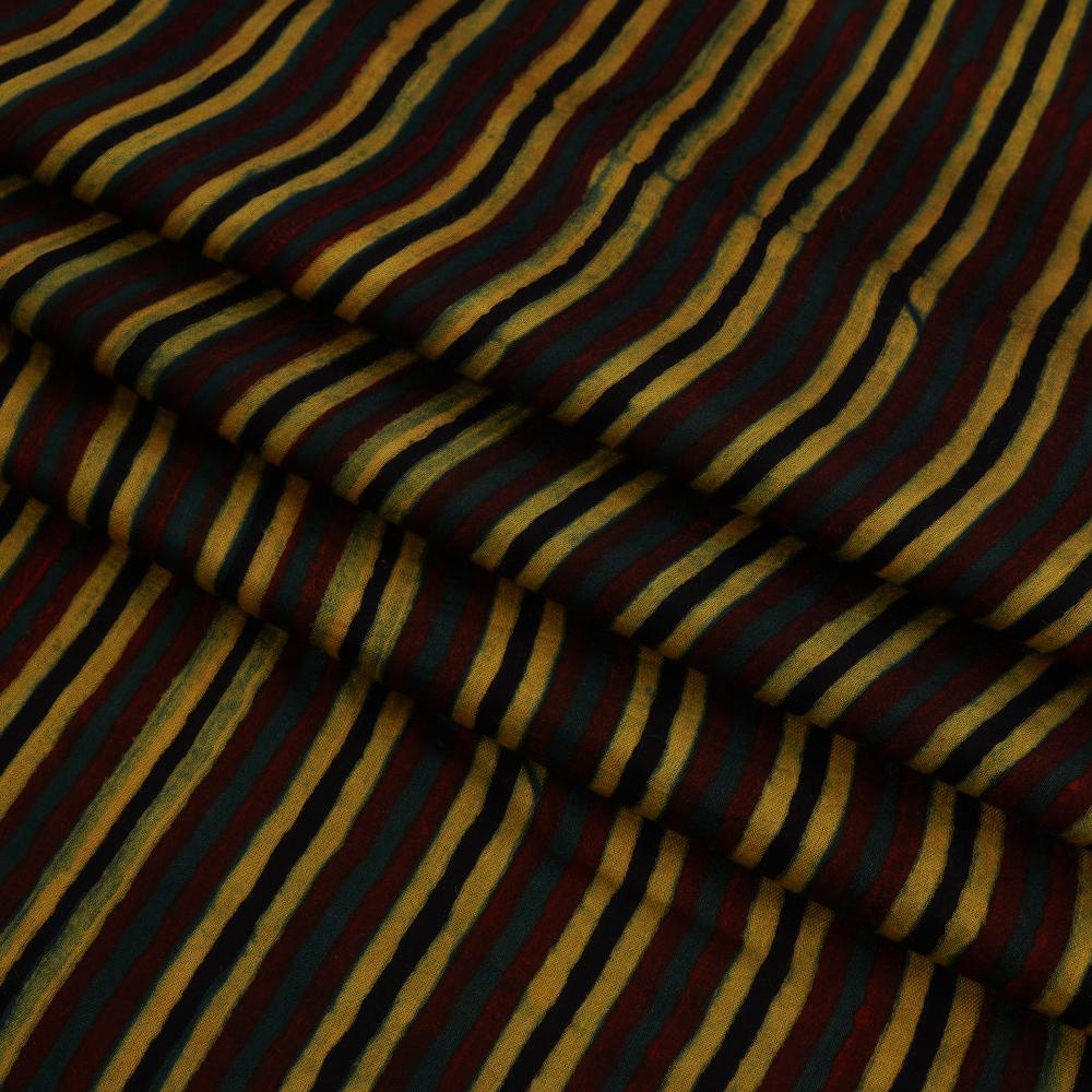 (Pre Cut 2 Mtr Piece) Maroon-Seaweed Color Handcrafted Ajrak Printed Modal Satin Fabric
