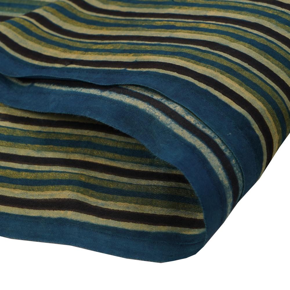 (Pre Cut 2 Mtr Piece) Blue-Green Color Handcrafted Ajrak Printed Modal Satin Fabric