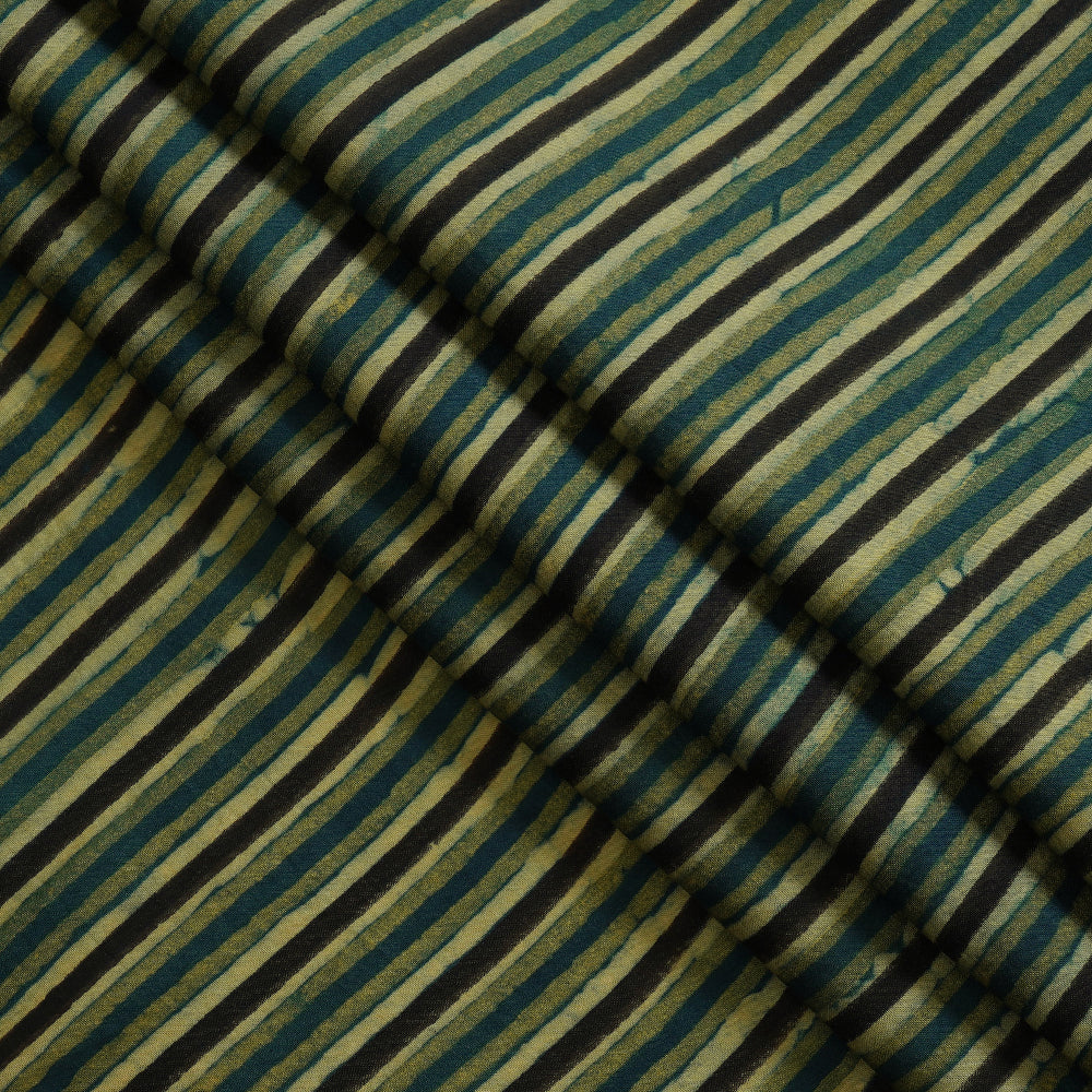 (Pre Cut 2.35 Mtr Piece) Blue-Green Color Handcrafted Ajrak Printed Modal Satin Fabric