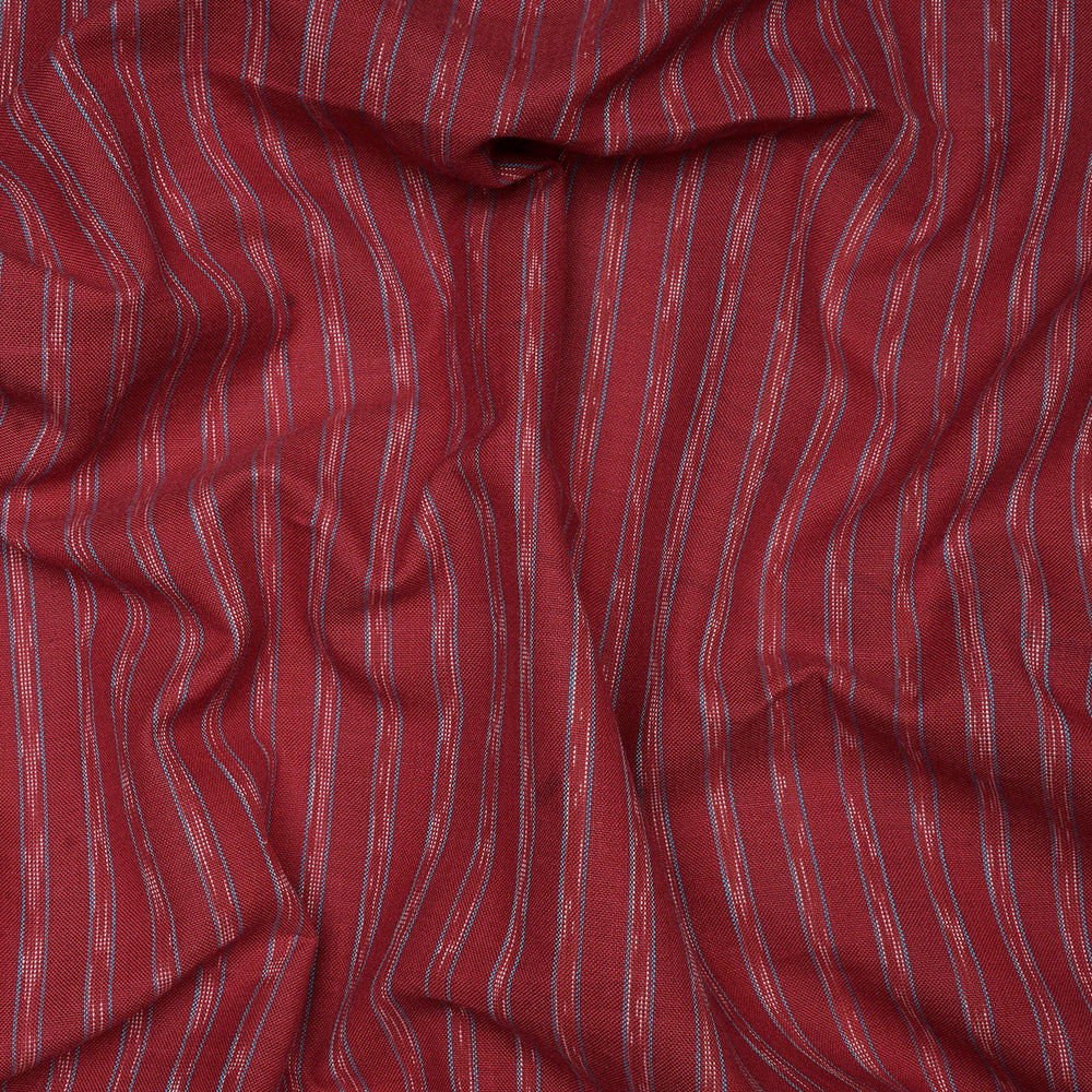 (Pre-Cut 1.90 Mtr) Red Color Hand Woven Cotton Ikat Fabric