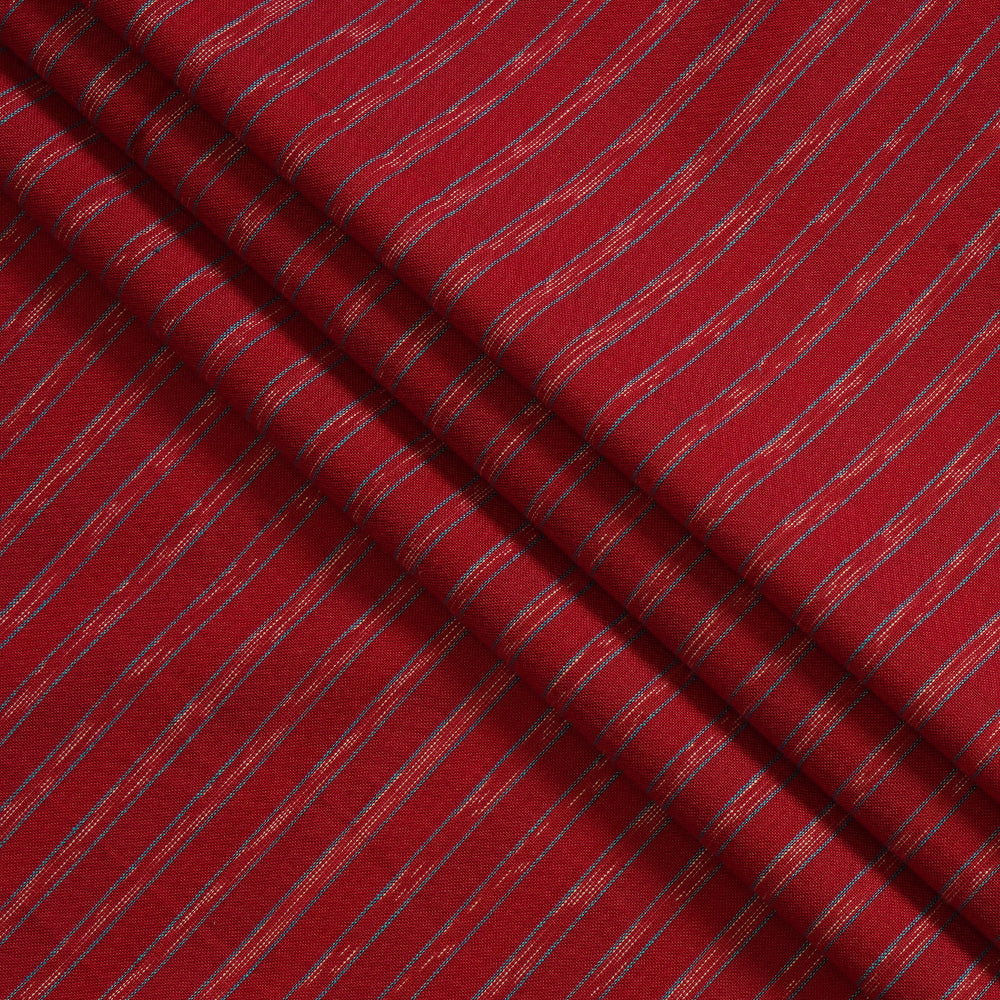 (Pre Cut 3 Mtr Piece) Red Color Hand Woven Cotton Ikat Fabric