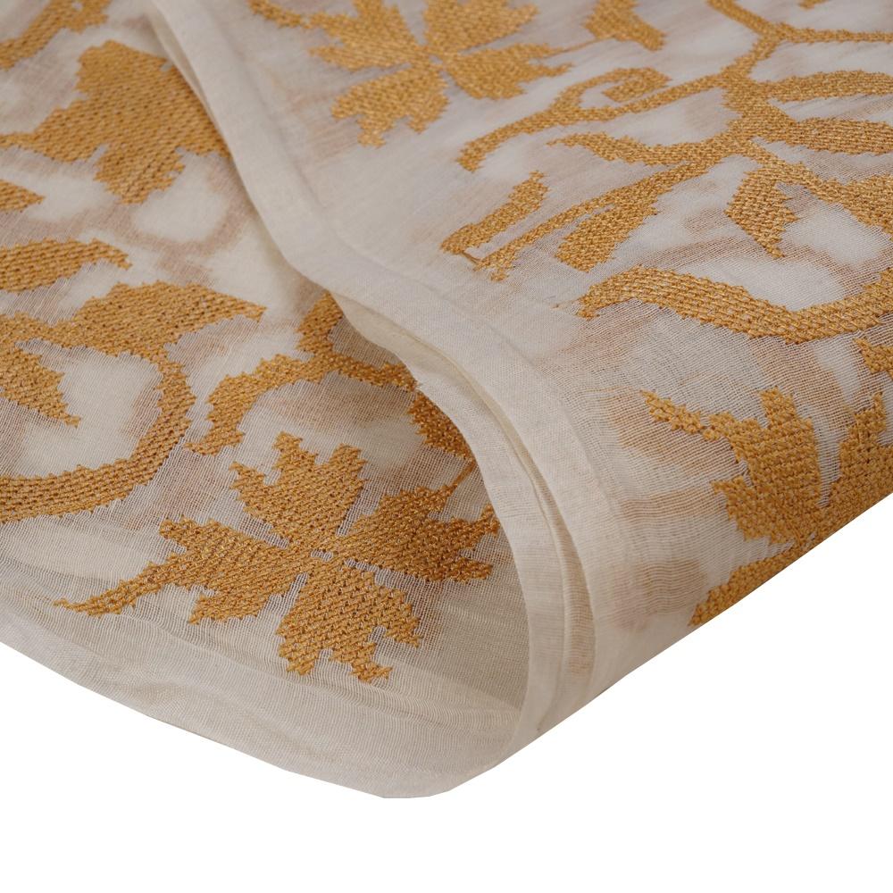 (Pre Cut 1.20 Mtr Piece) White Color Embroidered Pure Chanderi Fabric
