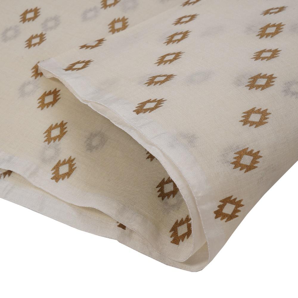 (Pre Cut 1.50 Mtr Piece) White Color Printed Tussar Chanderi Fabric