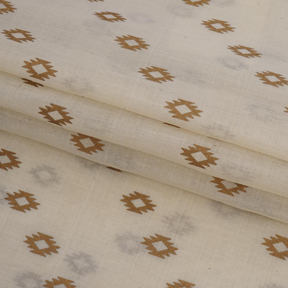 (Pre Cut 1.50 Mtr Piece) White Color Printed Tussar Chanderi Fabric