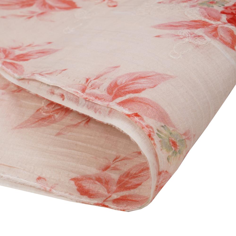 (Pre Cut 1.55 Mtr Piece) Blush Color Digital Printed Embroidered Pure Chanderi Fabric