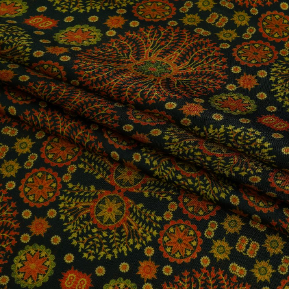 (Pre Cut 1.80 Mtr Piece) Multi Color Digital Printed Bemberg Satin Fabric