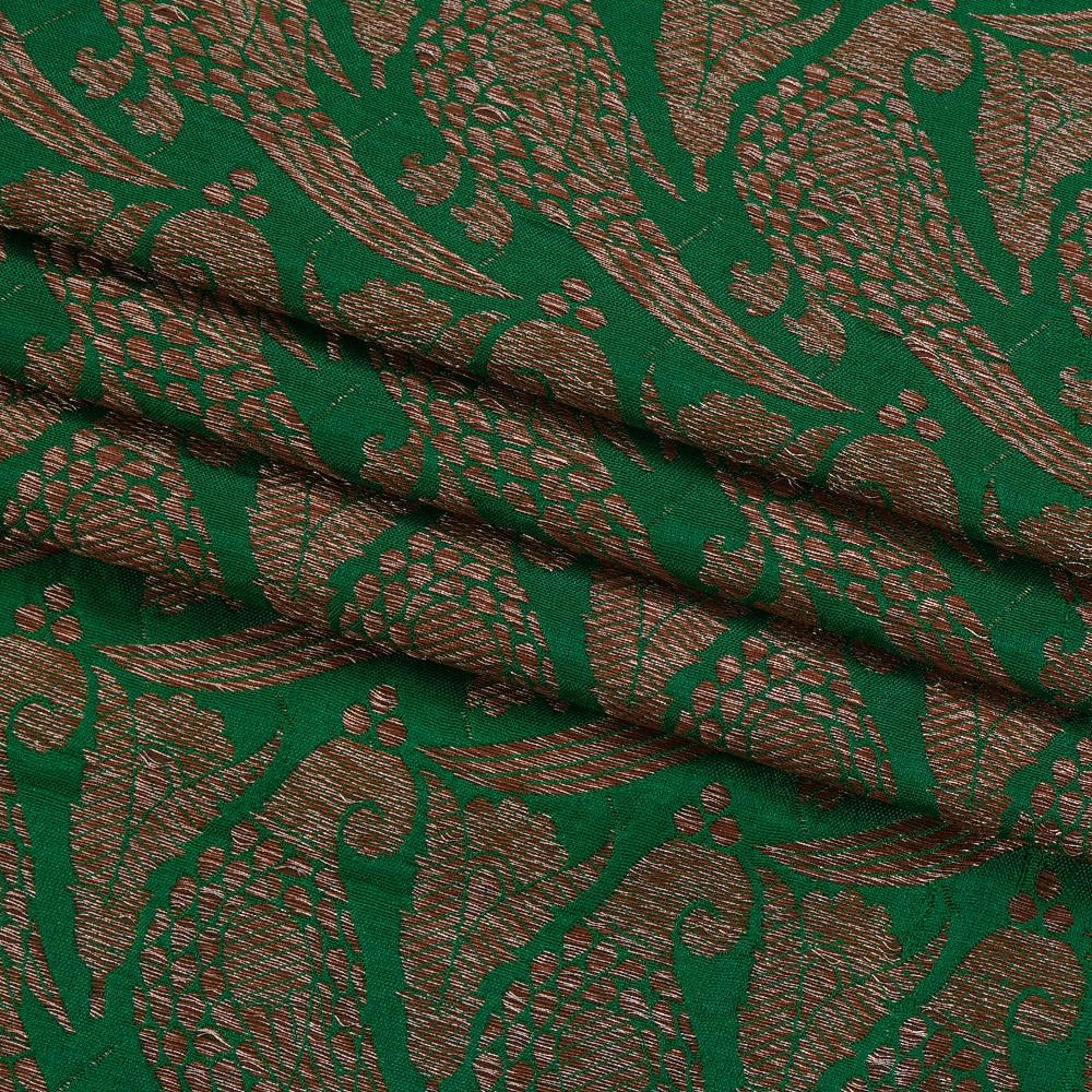 (Pre Cut 1.60 Mtr Piece) Green Color Handwoven Brocade Fabric
