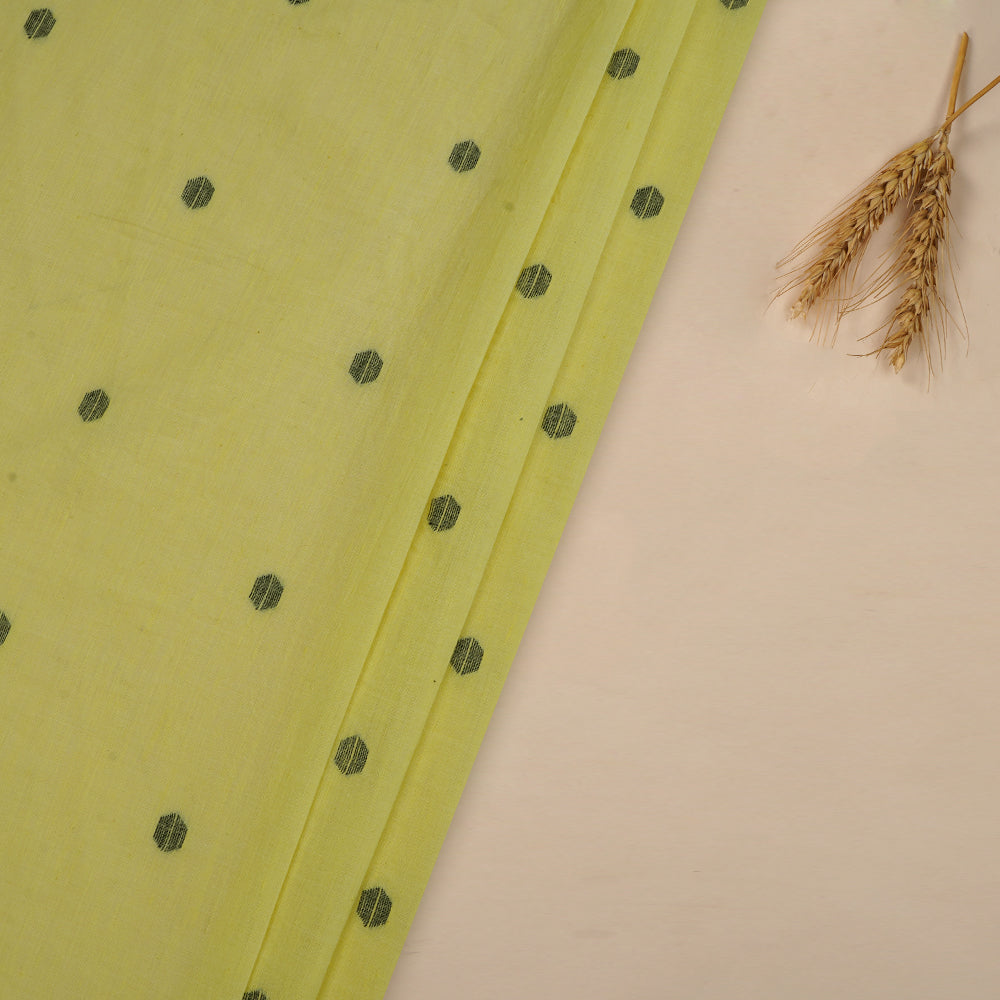 (Pre Cut 1.20 Mtr Piece) Yellow Color Handwoven Jamdani Cotton Fabric