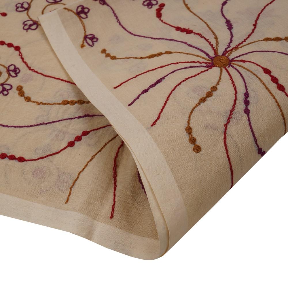 (Pre Cut 1.50 Mtr Piece) Beige Color Embroidered Cotton Voile Fabric