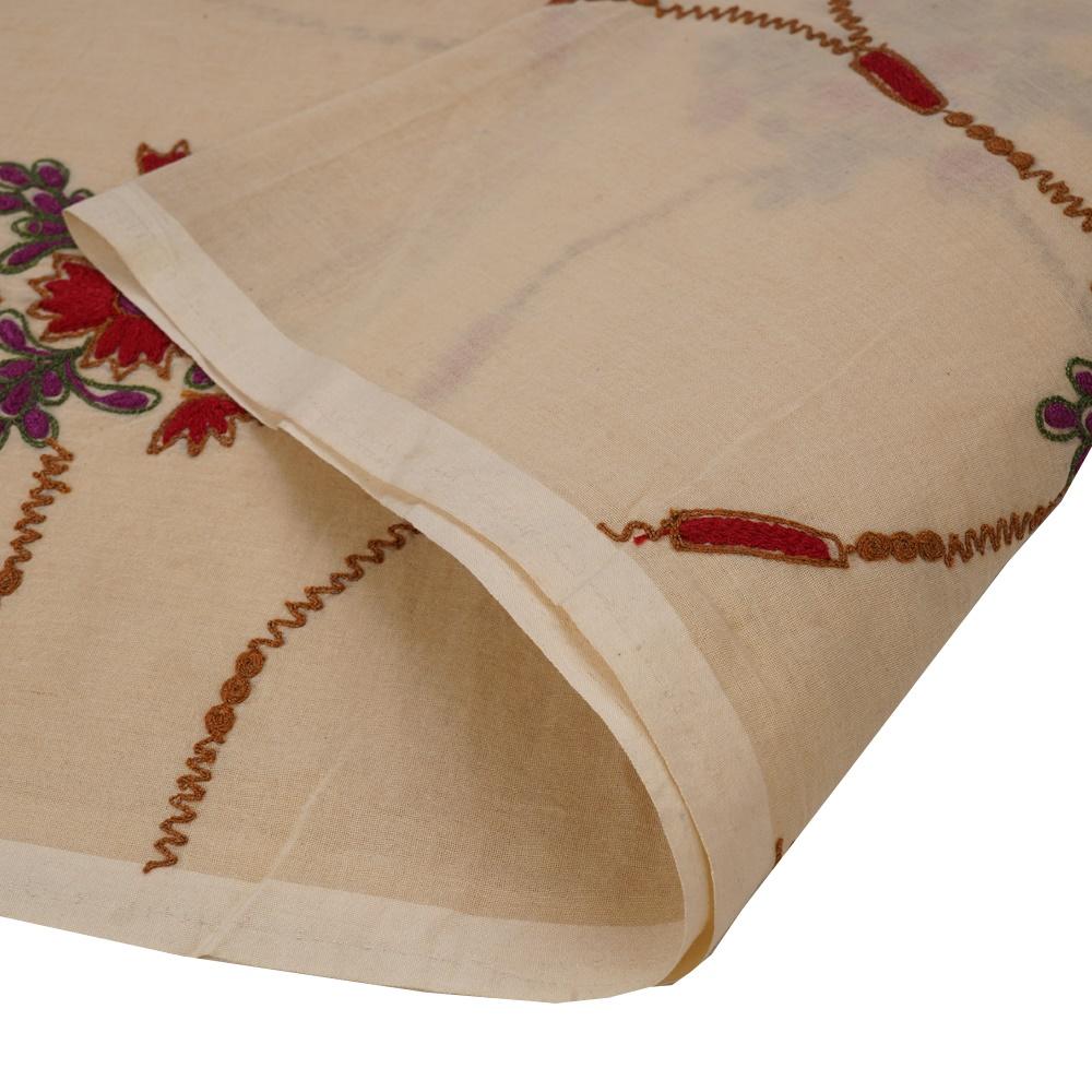 (Pre Cut 1.55 Mtr Piece) Beige Color Embroidered Cotton Voile Fabric