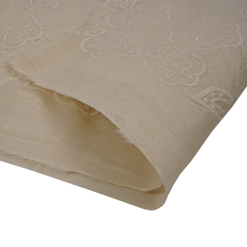 (Pre Cut 1.40 Mtr Piece) Ivory Color Embroidered Pure Chanderi Fabric