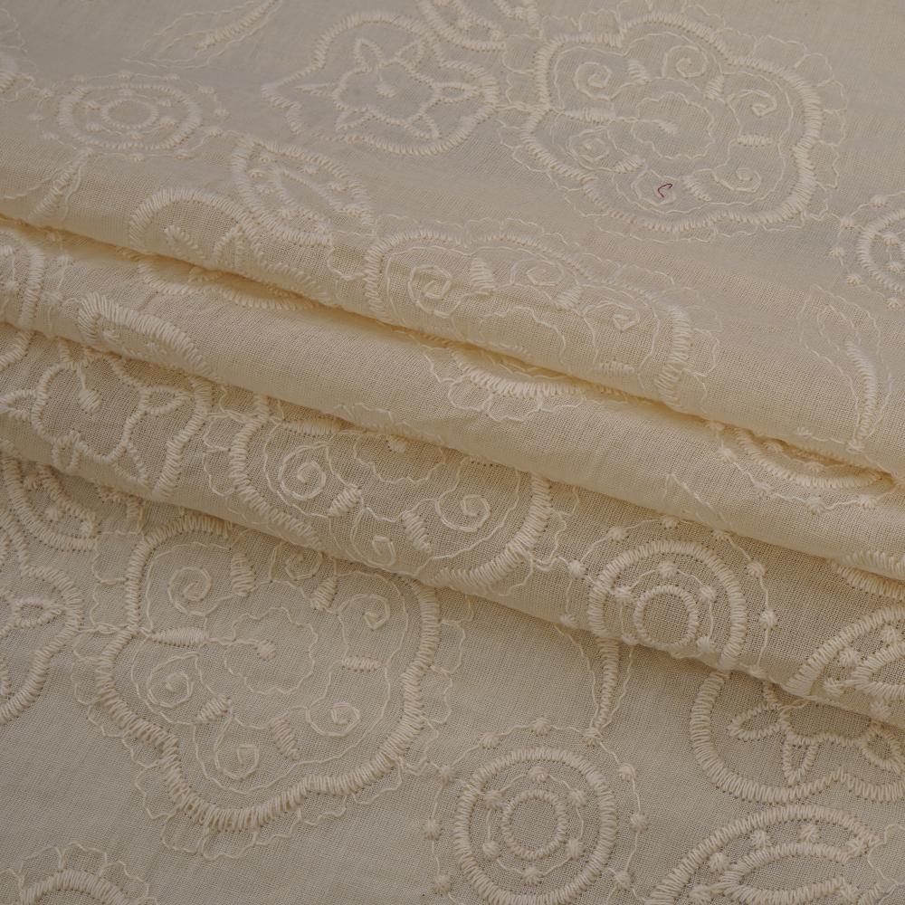(Pre Cut 2.40 Mtr Piece) Ivory Color Embroidered Pure Chanderi Fabric