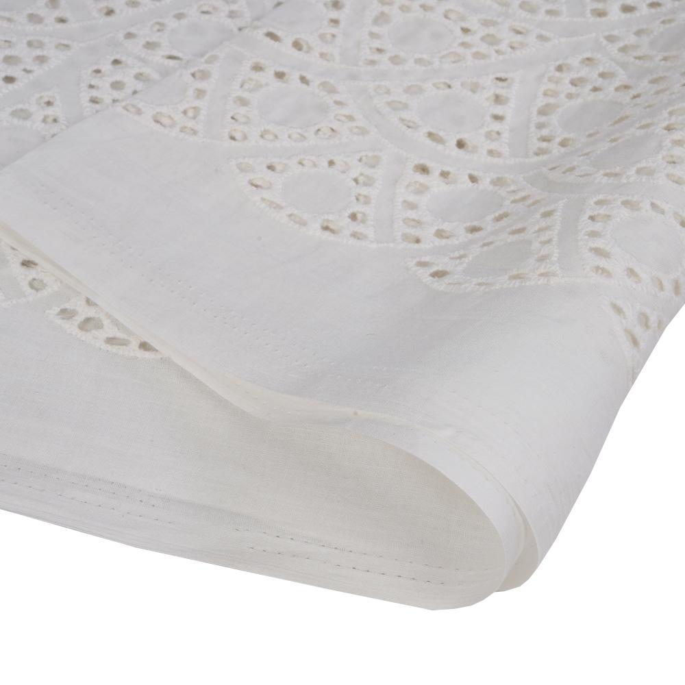 (Pre Cut 1.90 Mtr Piece) White Color Embroidered Cotton Voile Fabric