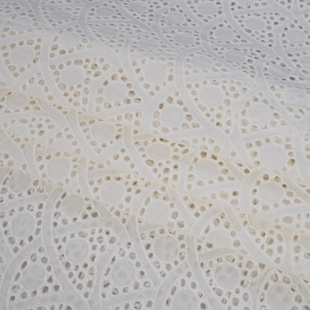 (Pre Cut 1.90 Mtr Piece) White Color Embroidered Cotton Voile Fabric