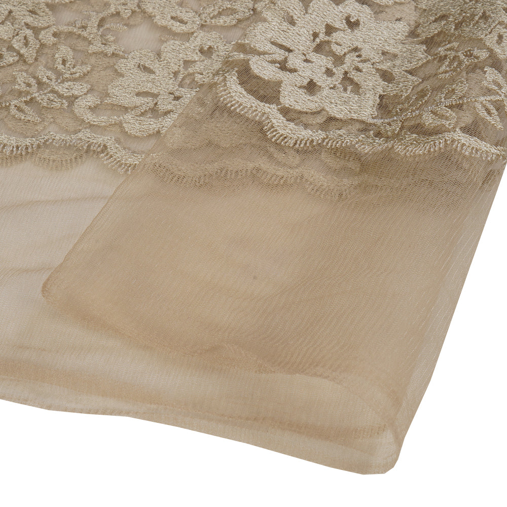 (Pre Cut 2.10 Mtr Piece) Beige Color Embroidered Nylon Net Fabric
