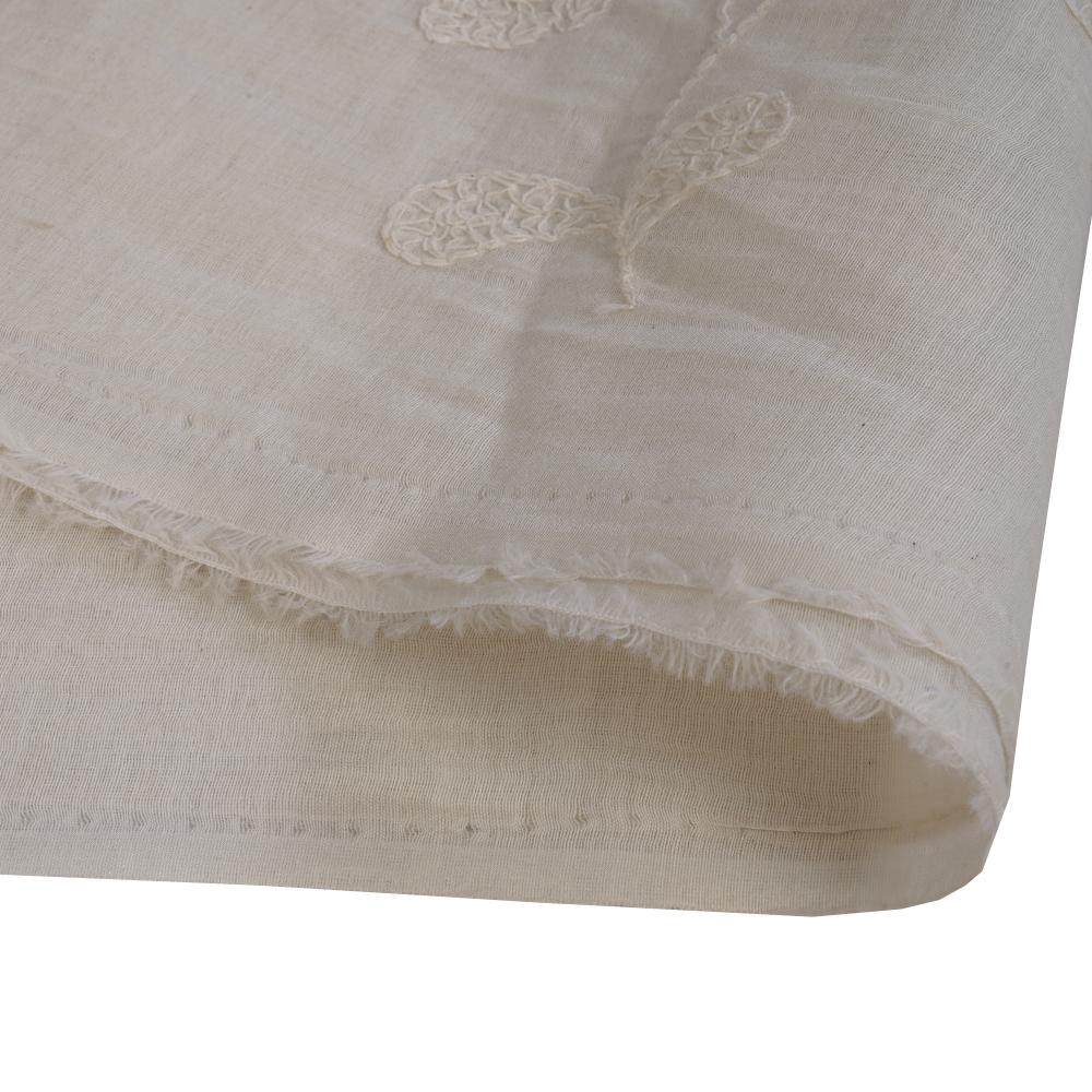 (Pre Cut 1.30 Mtr Piece) White Color Embroidered Pure Chanderi Fabric