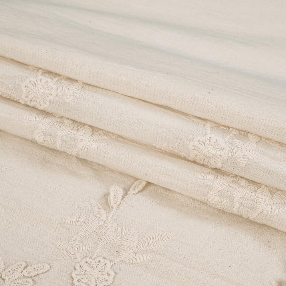 (Pre Cut 2 Mtr Piece) Ivory Color Embroidered Cotton Voile Fabric