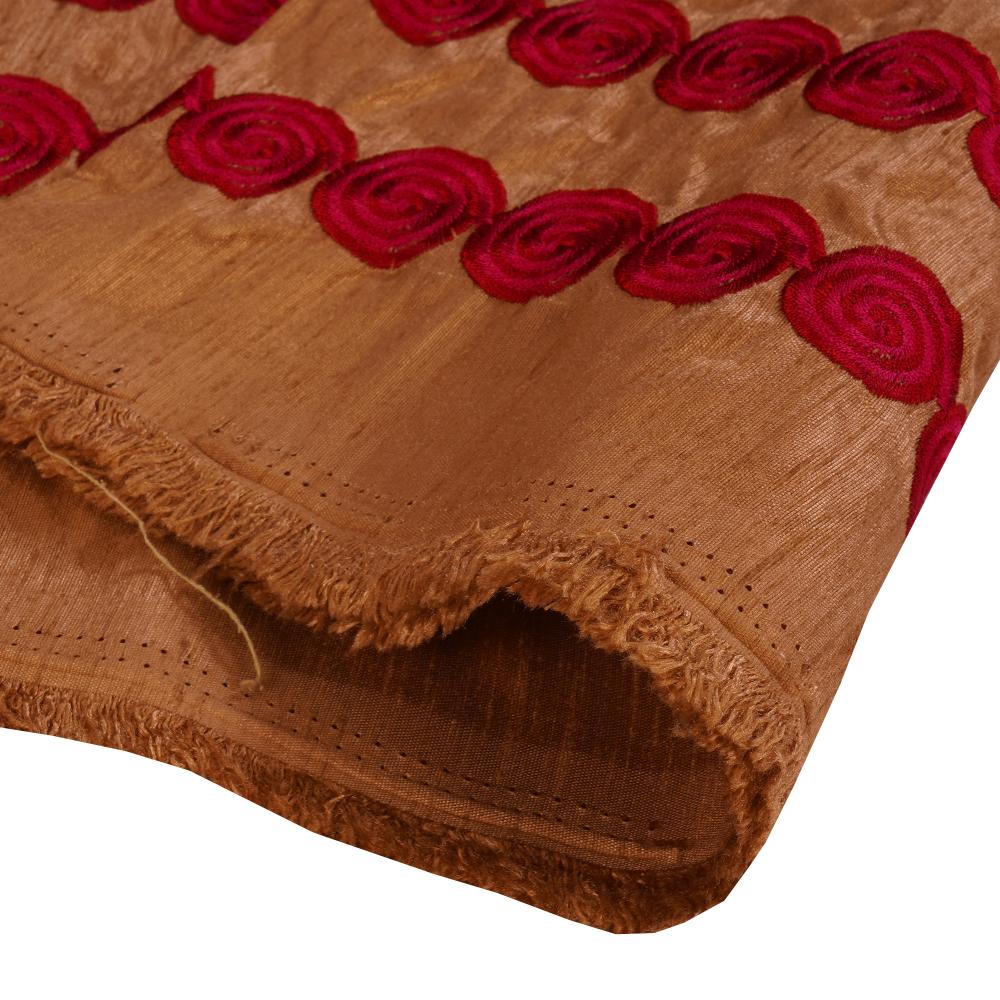 (Pre Cut 2.80 Mtr Piece) Gold Color Embroidered Polyester Fabric