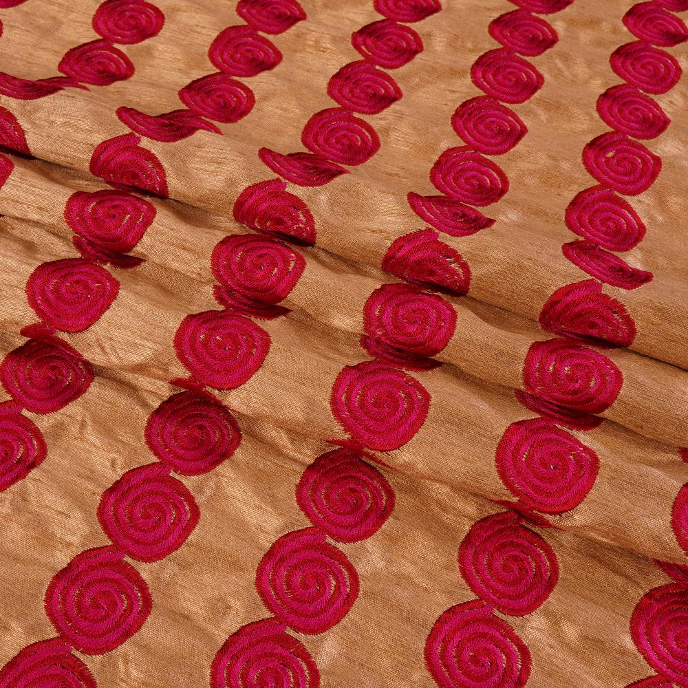 (Pre Cut 2.80 Mtr Piece) Gold Color Embroidered Polyester Fabric