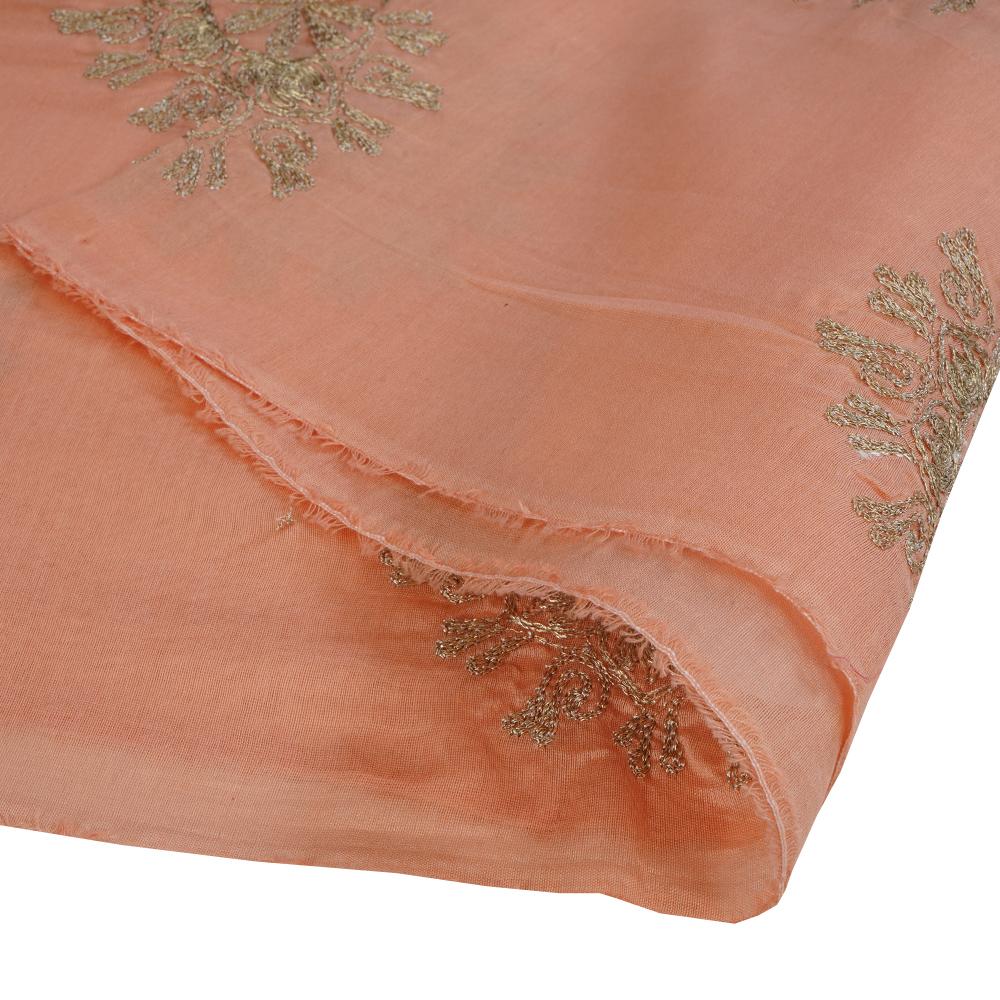 (Pre Cut 3 Mtr Piece) Peach Color Embroidered Pure Chanderi Fabric