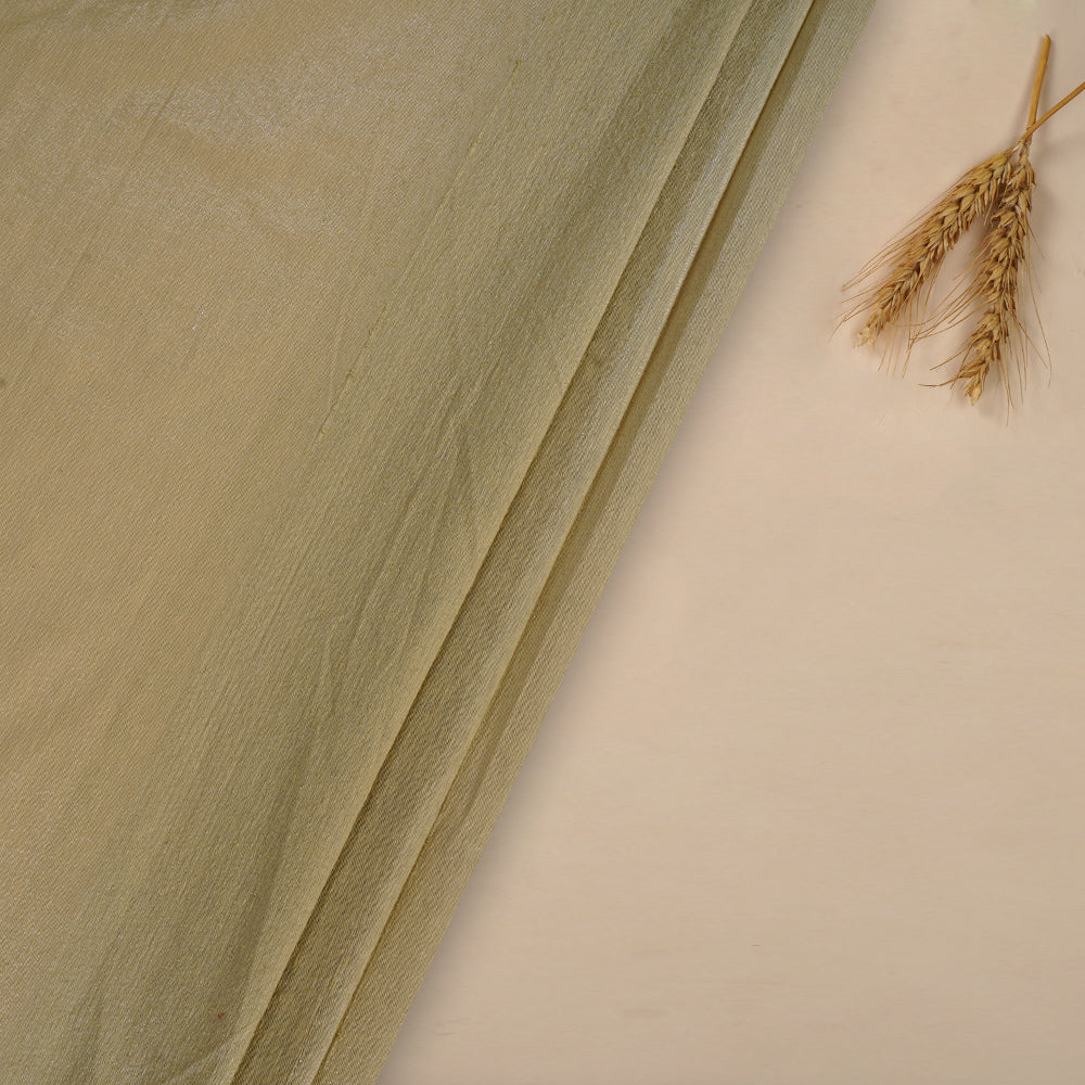 (Pre Cut 4.10 Mtr Piece) Metallic Olive Color Metallic Lurex Silk Fabric