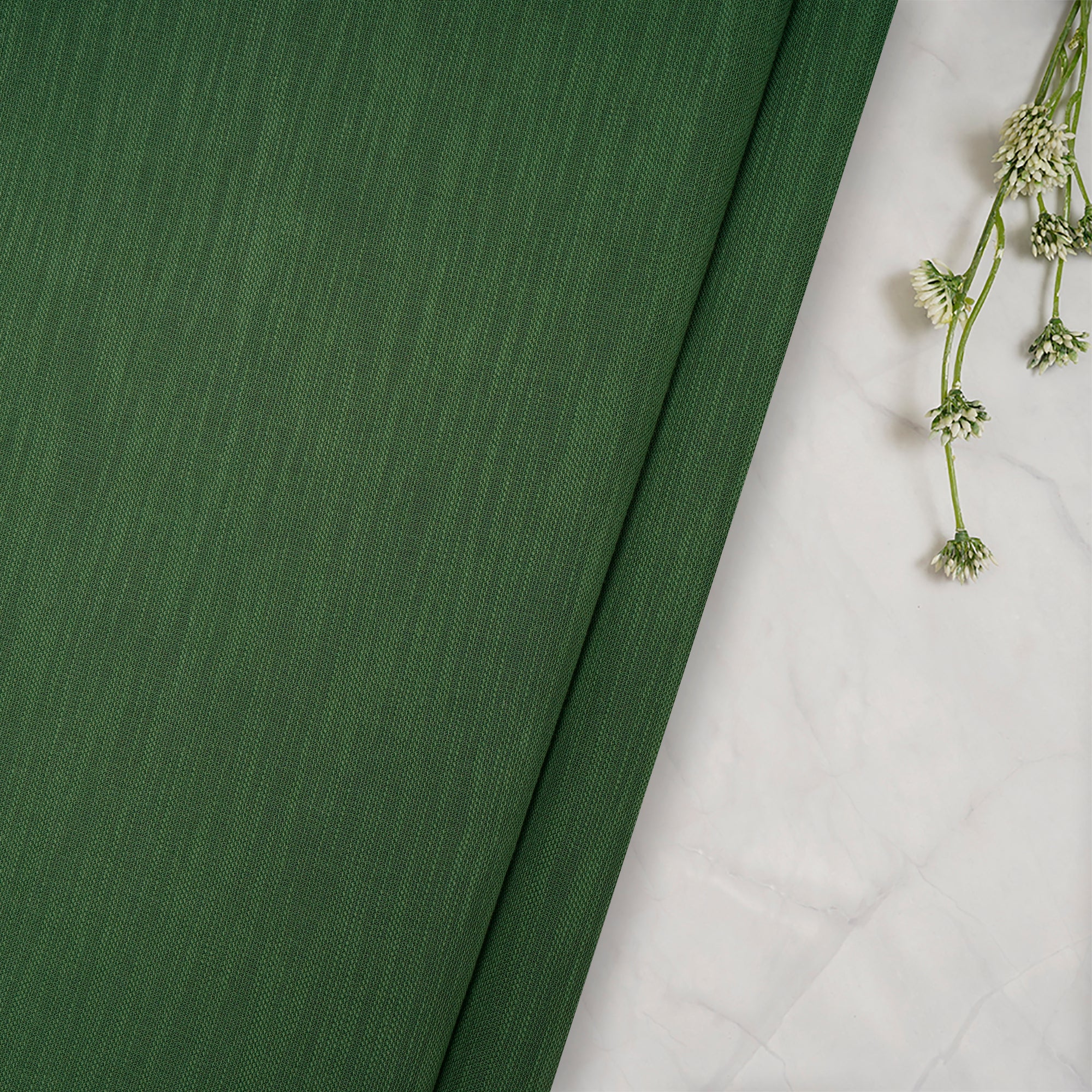 (Pre cut 2.00 Mtr) Dark Green Color Cotton Viscose Slub Fabric