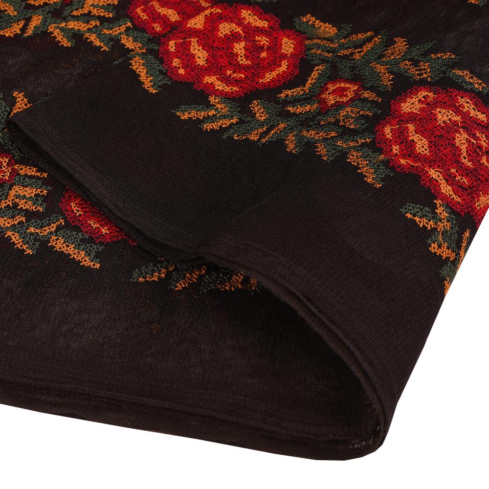 (Pre Cut 0.95 Mtr Piece) Black Color Embroidered Nylon Net Fabric