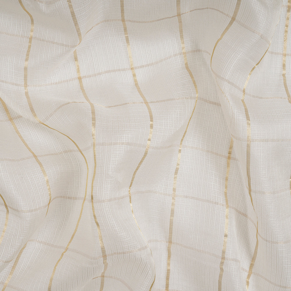 (Pre-Cut 1.70 Mtr) Off White Color Zari Checked Kota Silk Fabric
