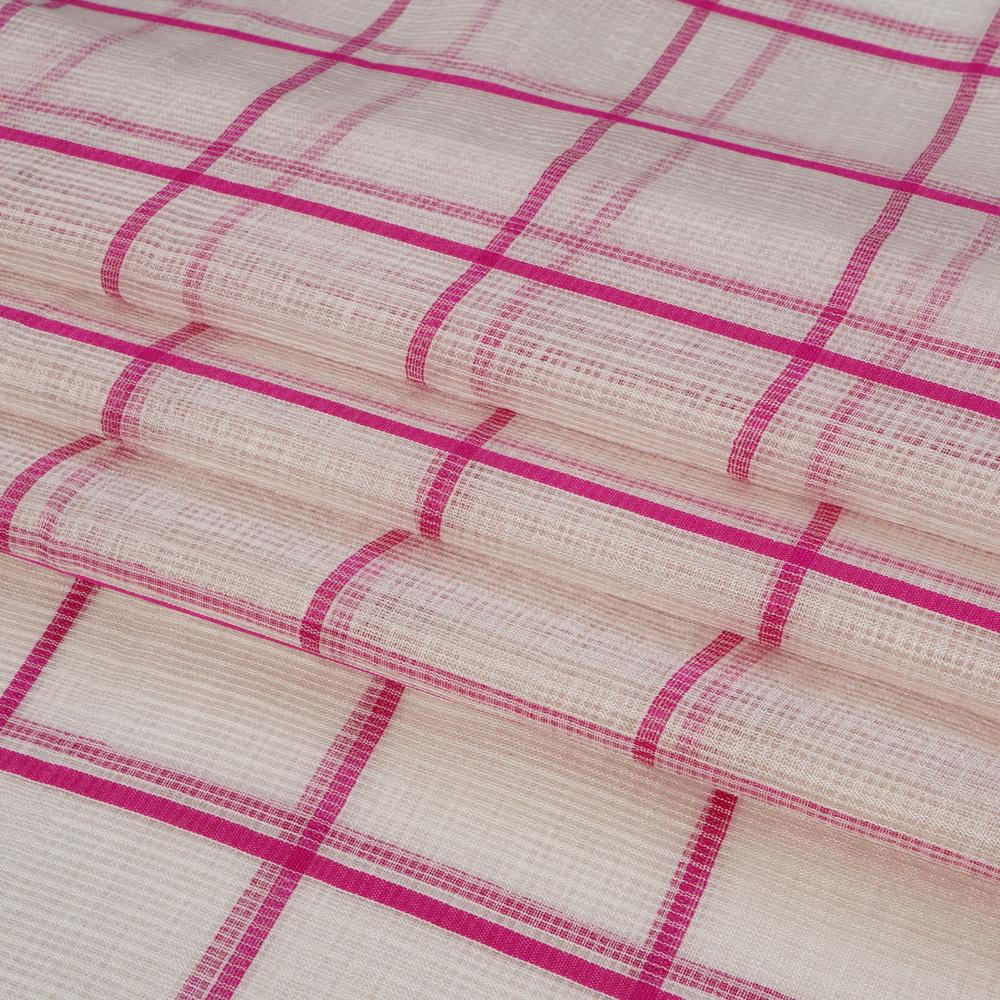 (Pre Cut 2.30 Mtr Piece) White Color Handwoven Silk Kota Fabric With Zari