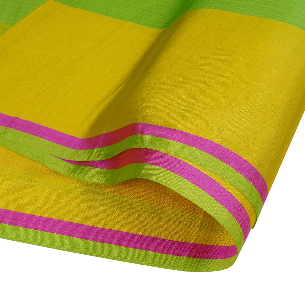 (Pre Cut 2.15 Mtr Piece) Green Color Yarn Dyed Silk Kota Fabric