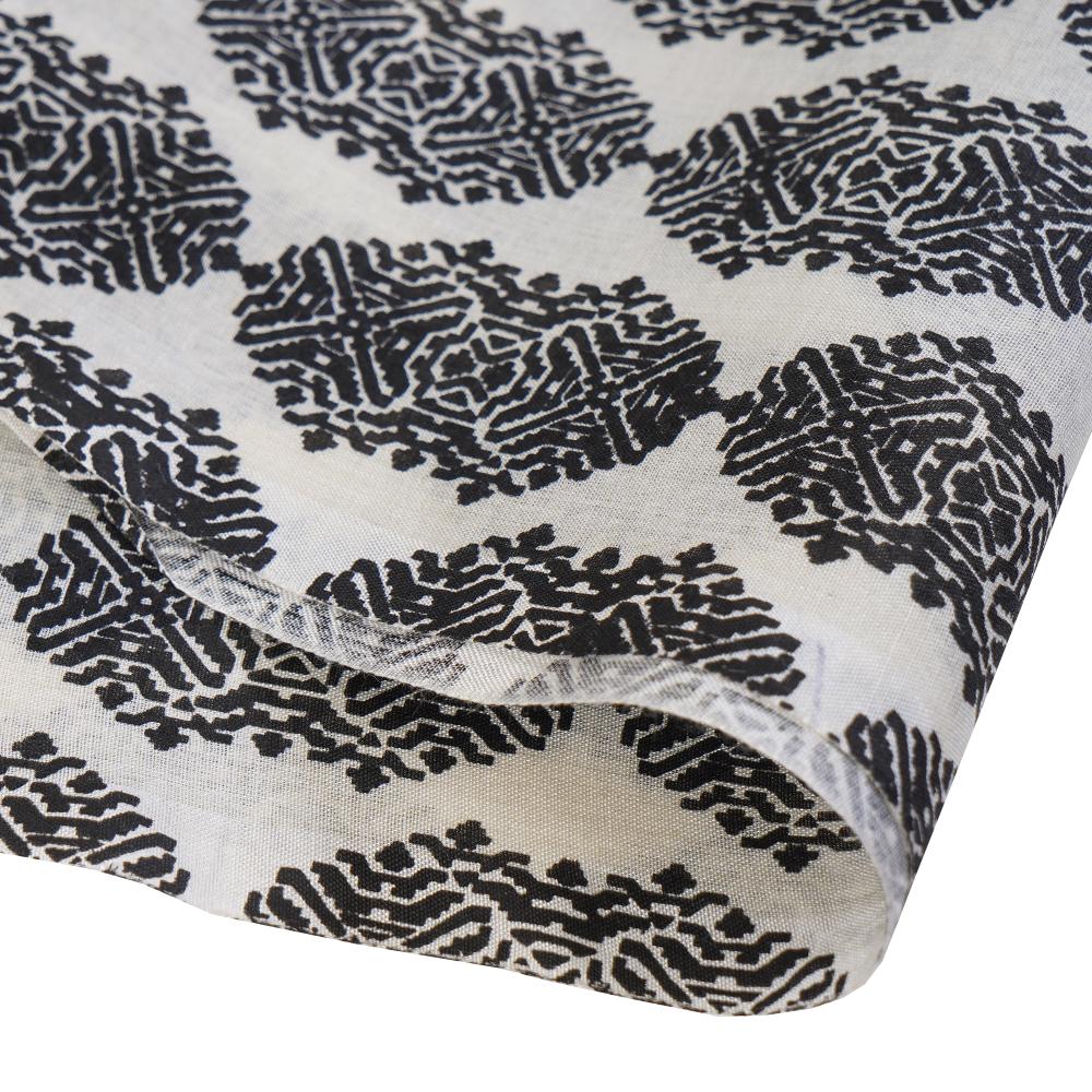 (Pre Cut 2.55 Mtr Piece) White Color Printed Tussar Chanderi Fabric