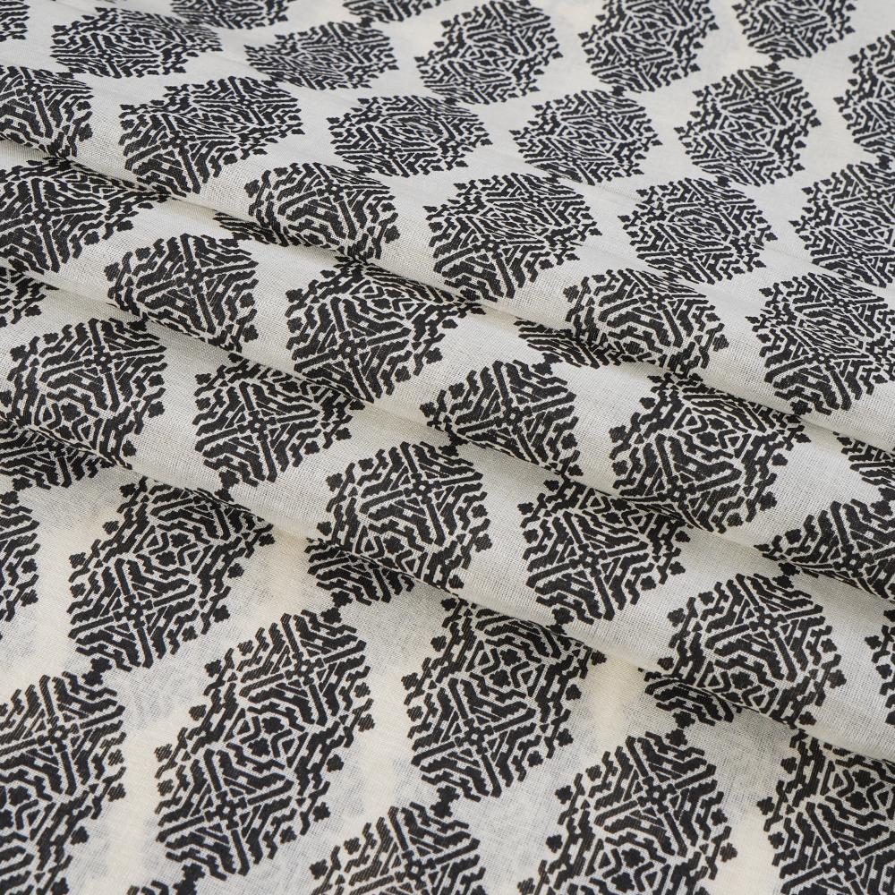 (Pre Cut 2.55 Mtr Piece) White Color Printed Tussar Chanderi Fabric
