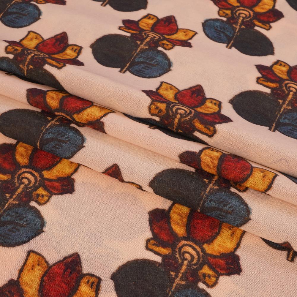 (Pre Cut 2.50 Mtr Piece) Cream Color Printed High Twisted Cotton Voile Fabric