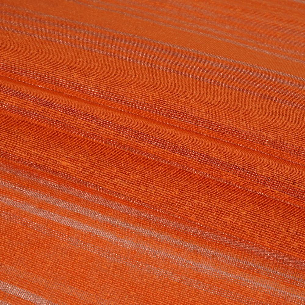 (Pre Cut 2.65 Mtr Piece) Carrot Orange Color Striped Noile Fabric
