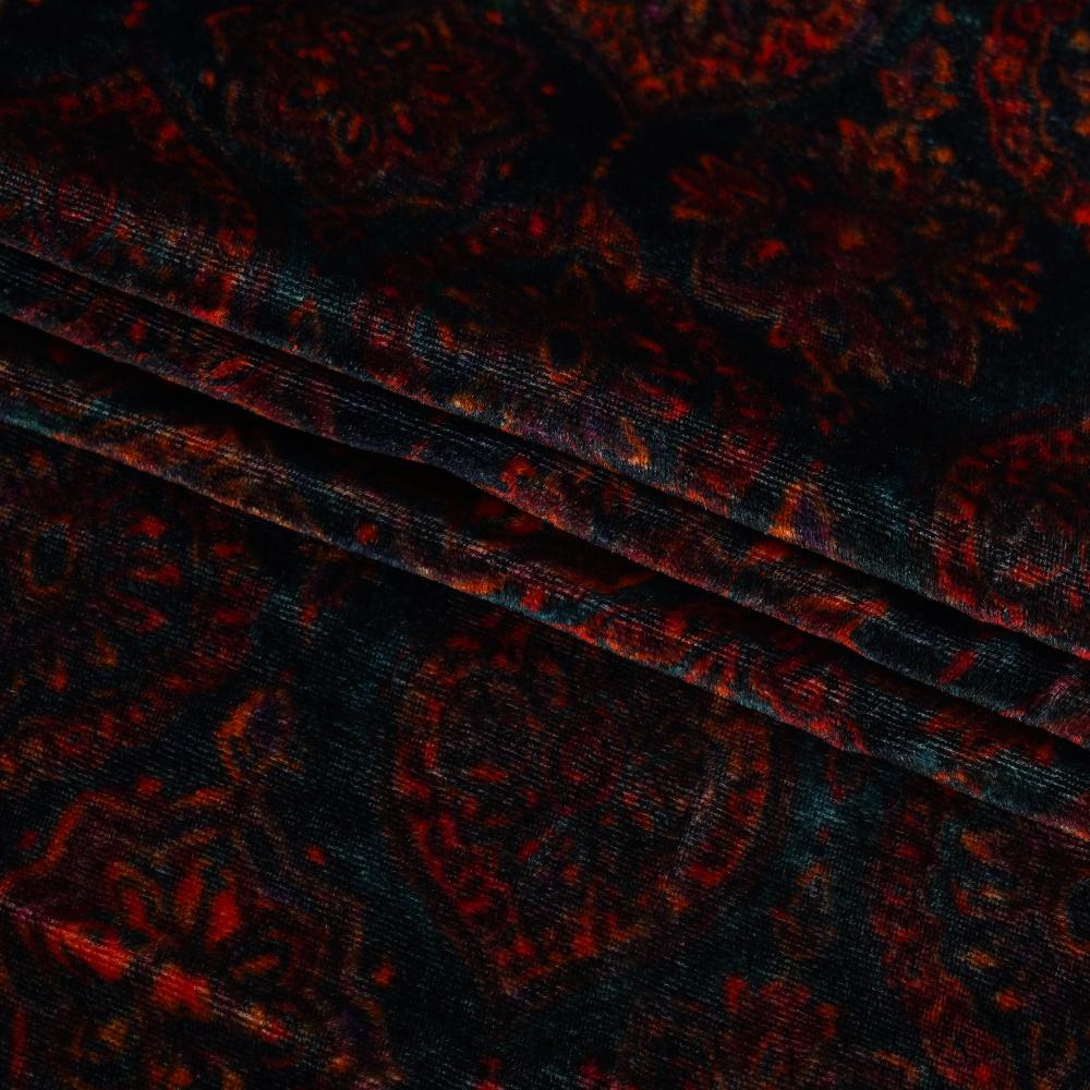 (Pre Cut 0.95 Mtr Piece) Black Color Digital Printed Velvet Silk Fabric