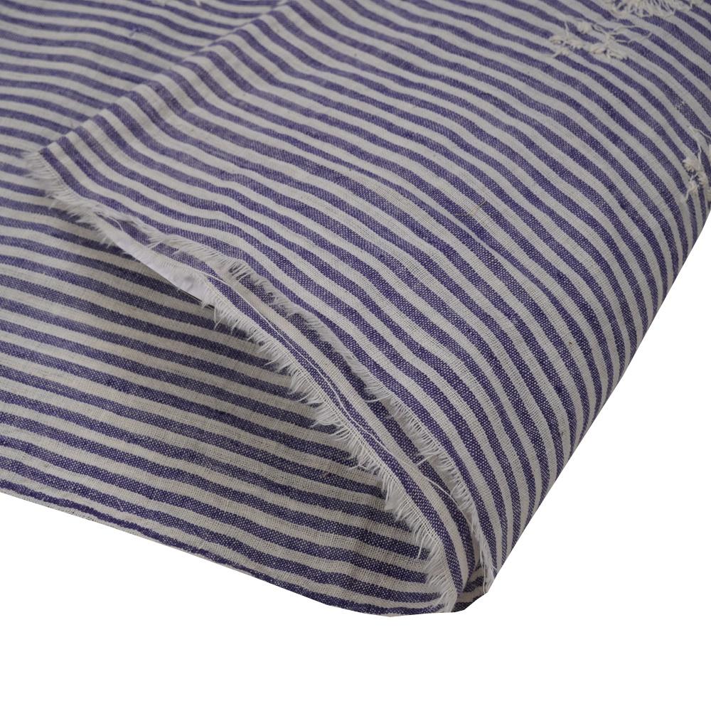 (Pre Cut 1.15 Mtr Piece) White-Pigeon Blue Color Embroidered Cotton Muslin Fabric