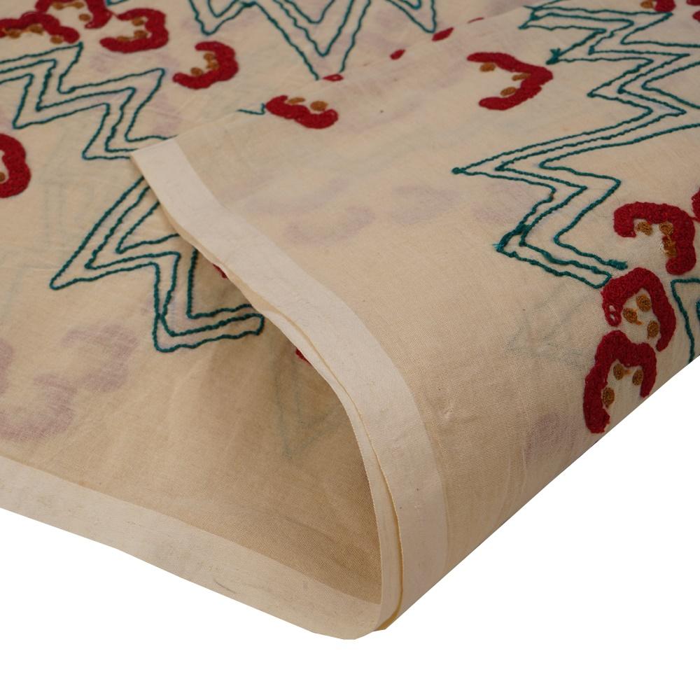 (Pre Cut 1.50 Mtr Piece) Beige Color Embroidered Cotton Voile Fabric