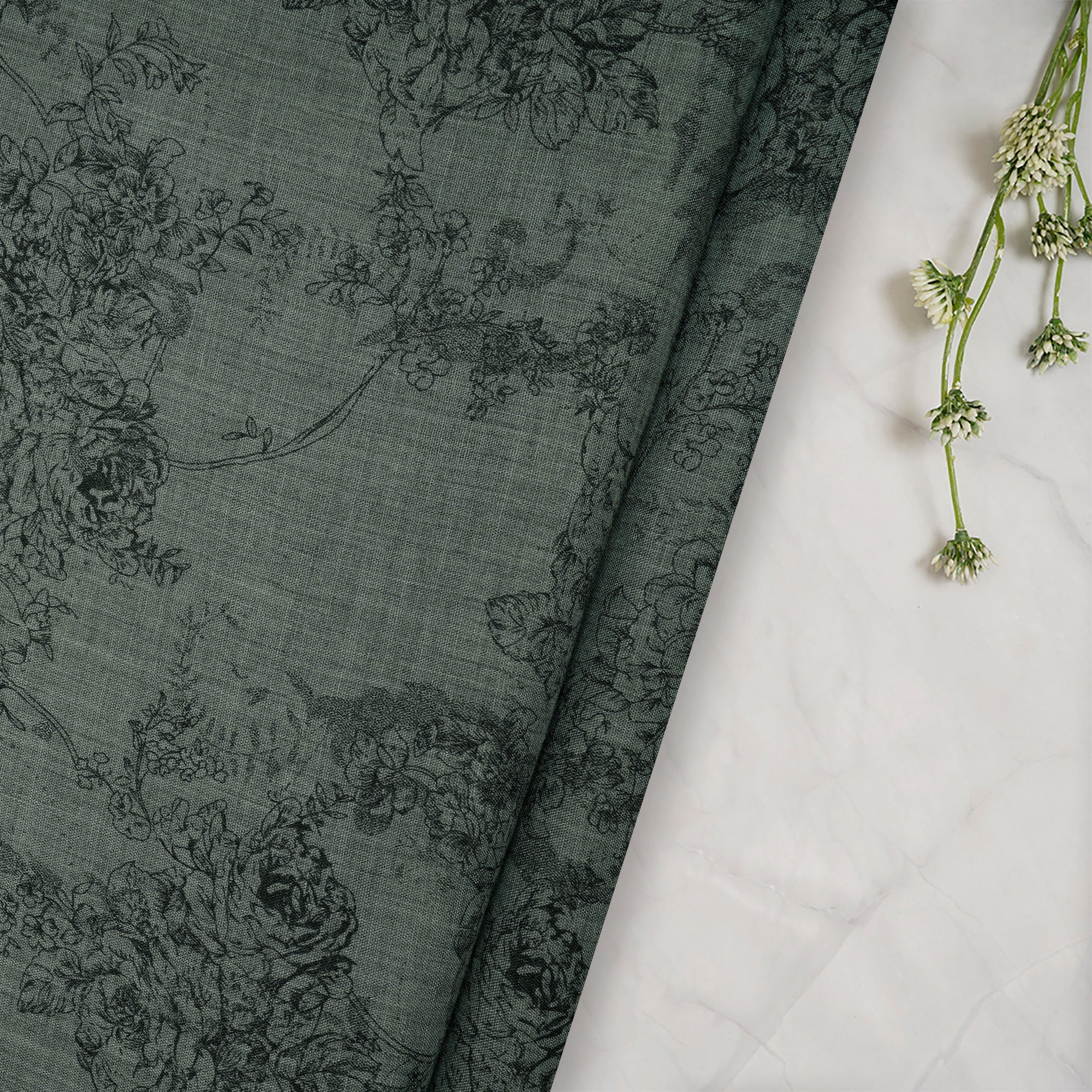 (Pre Cut 2.20 Mtr) Green Printed Cheese Cotton Fabric
